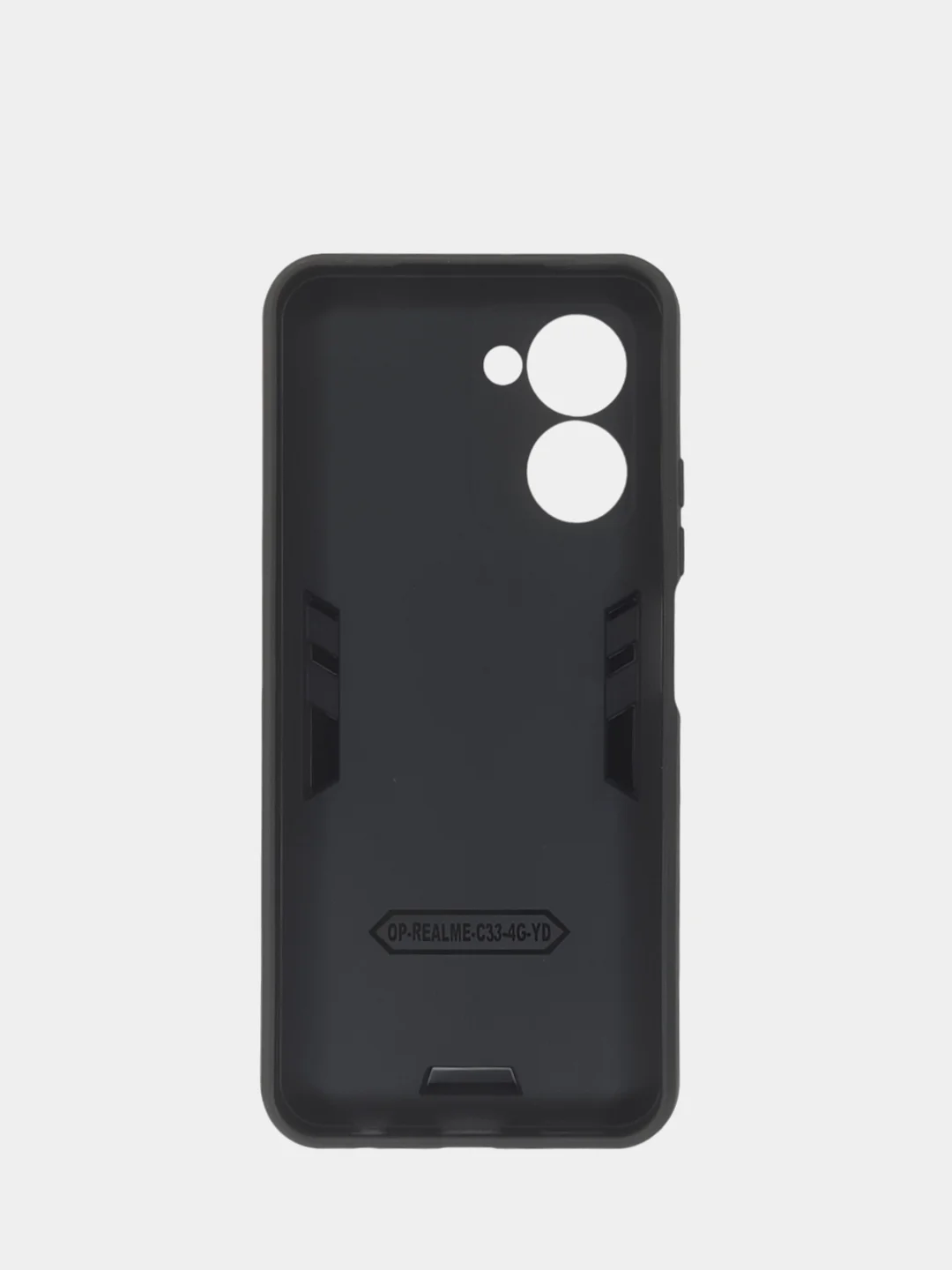 Черный чехол противоударный для Realme C33 (Реалми С33), с металлической подставкой