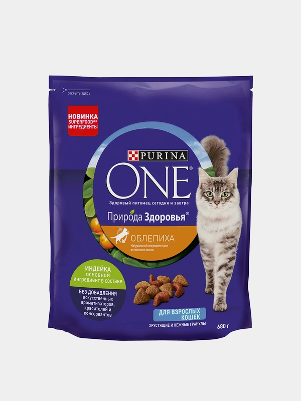 Сухой корм для взрослых кошек Purina ONE "Природа Здоровья", с индейкой, 680 г