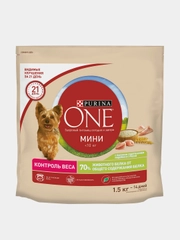 Сухой корм для собак Purina ONE МИНИ "Здоровый вес", с индейкой, 1,5 кг