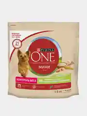 Сухой корм для собак Purina ONE МИНИ "Здоровый вес", с индейкой, 1,5 кг