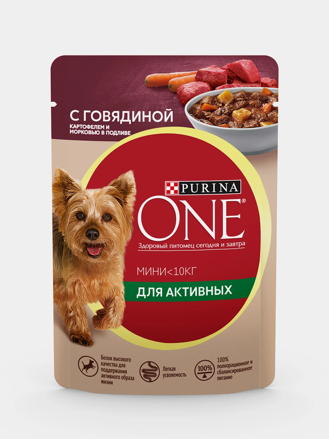 Влажный корм Purina ONE Мини, для активных собак, с говядиной, 26 штук по 85 г