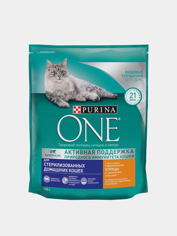 Сухой корм для стерилизованных кошек Purina ONE, с курицей и цельными злаками, 750 г