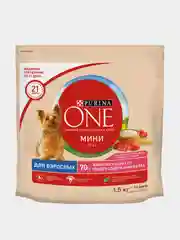 Сухой корм Purina ONE, для собак мелких и карликовых пород, с говядиной и рисом, 1,5 кг