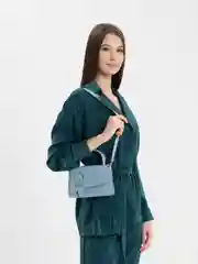 Голубой кожаная женская сумка, со съёмным ремешком