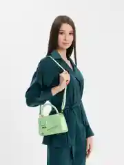 Мятный кожаная женская сумка, со съёмным ремешком