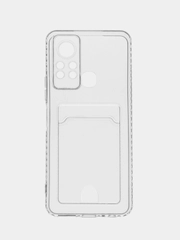 Силиконовый чехол для Infinix HOT 11S (Инфиникс Хот 11С), прозрачный, с карманом для карт