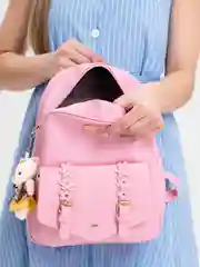 Розовый рюкзак с сумкой и визитницей