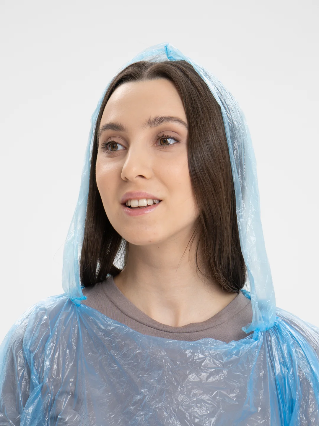 Голубой дождевик-плащ, с капюшоном