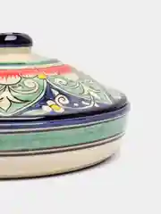 Масленка Риштанская Керамика "Цветы", синяя, 17 см