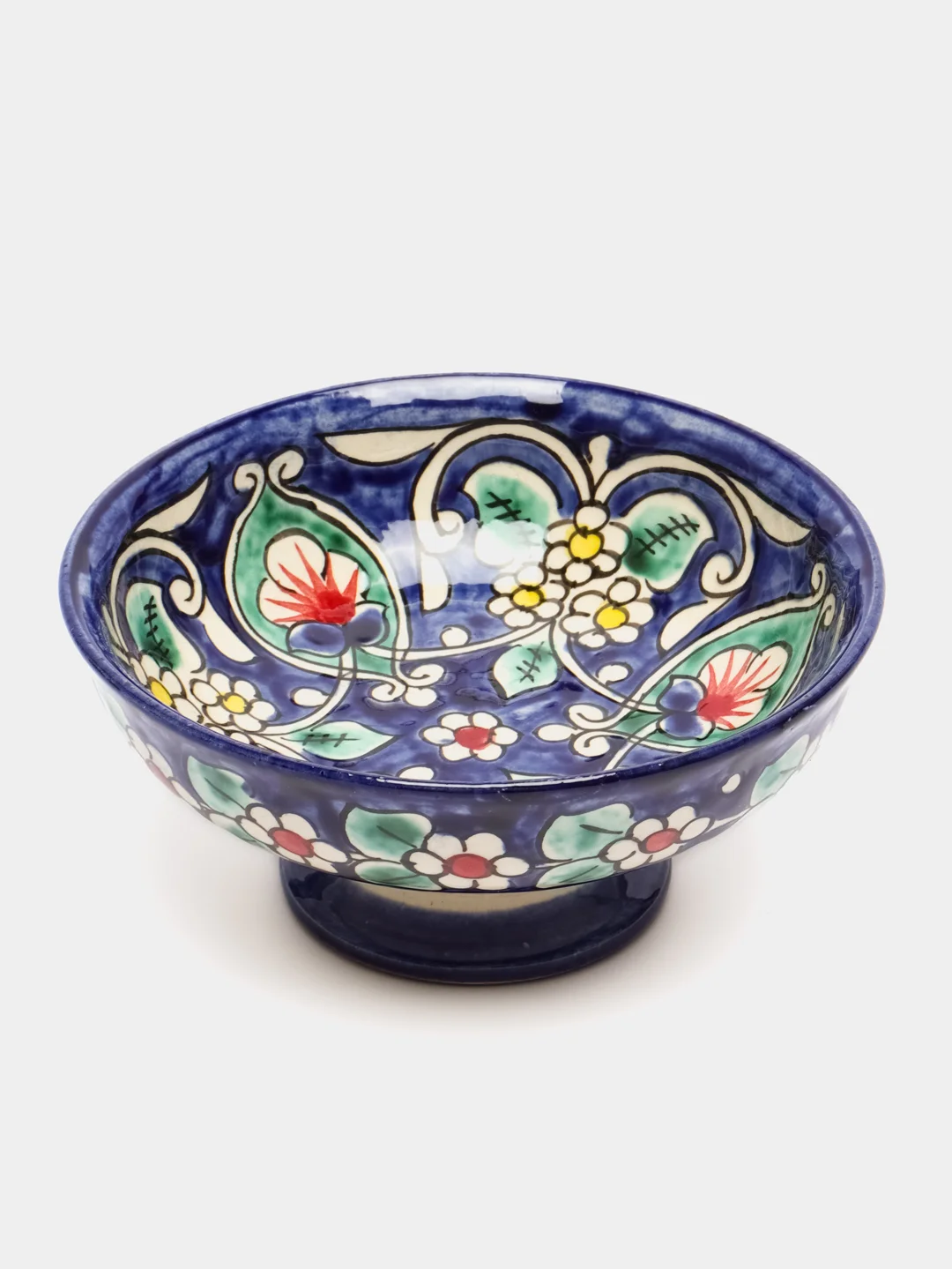 Конфетница Риштанская Керамика "Цветы", синяя, 12 см
