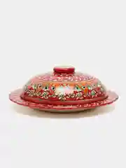 Блинница Риштанская Керамика "Цветы", 24 см, красный