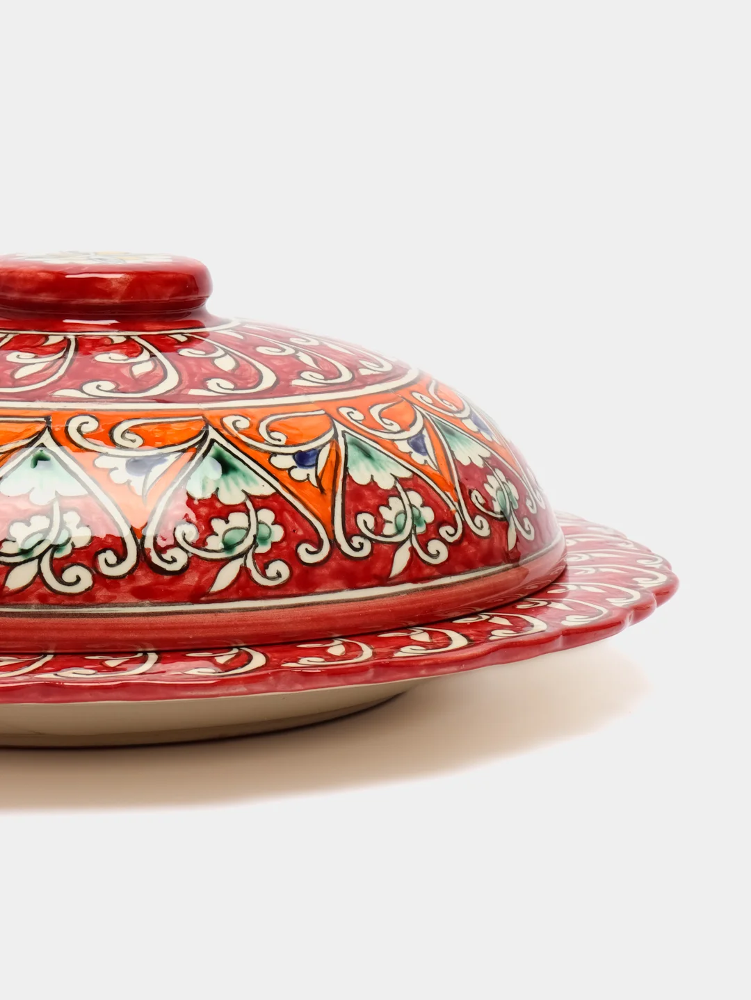 Блинница Риштанская Керамика "Цветы", 24 см, красный