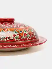 Блинница Риштанская Керамика "Цветы", 24 см, красный
