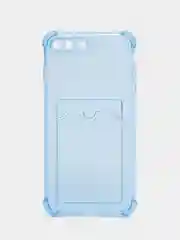 Голубой чехол противоударный для iPhone 7 Plus / 8 Plus, прозрачный, с карманом для карты