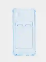 Светло-синий силиконовый чехол Samsung Galaxy A10 Самсунг Галакси А10 с карманом для карт прозрачный