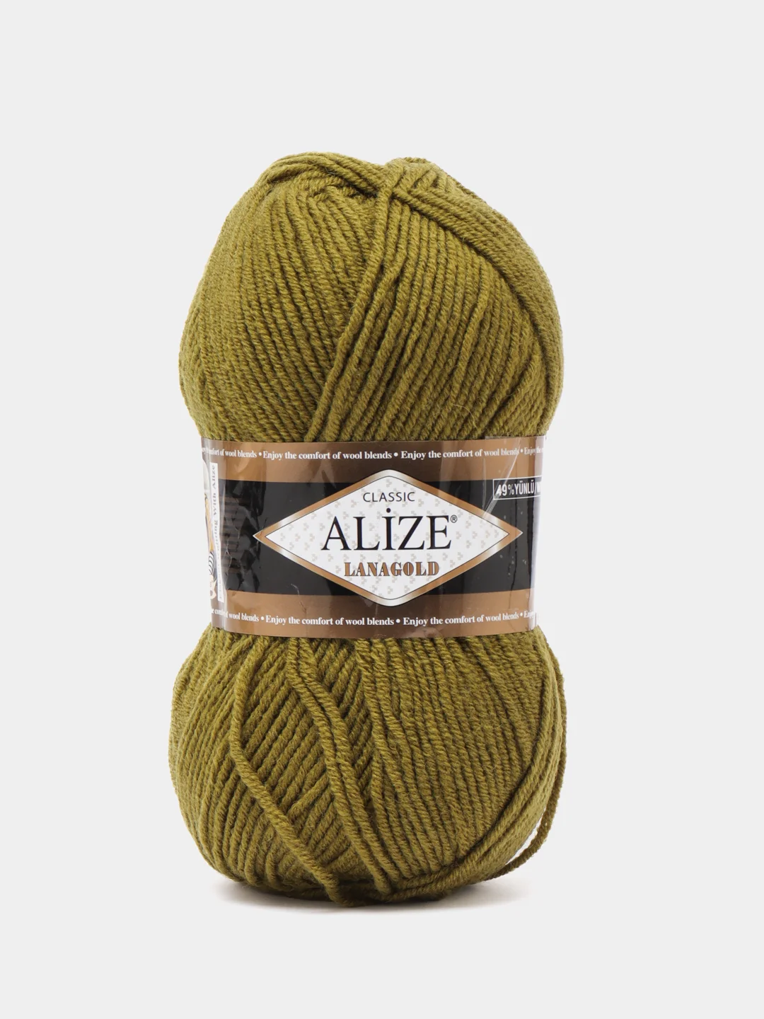 Приглушённый хаки пряжа Alize Lanagold, 49% шерсть, 51% акрил, 100 г, 240 м