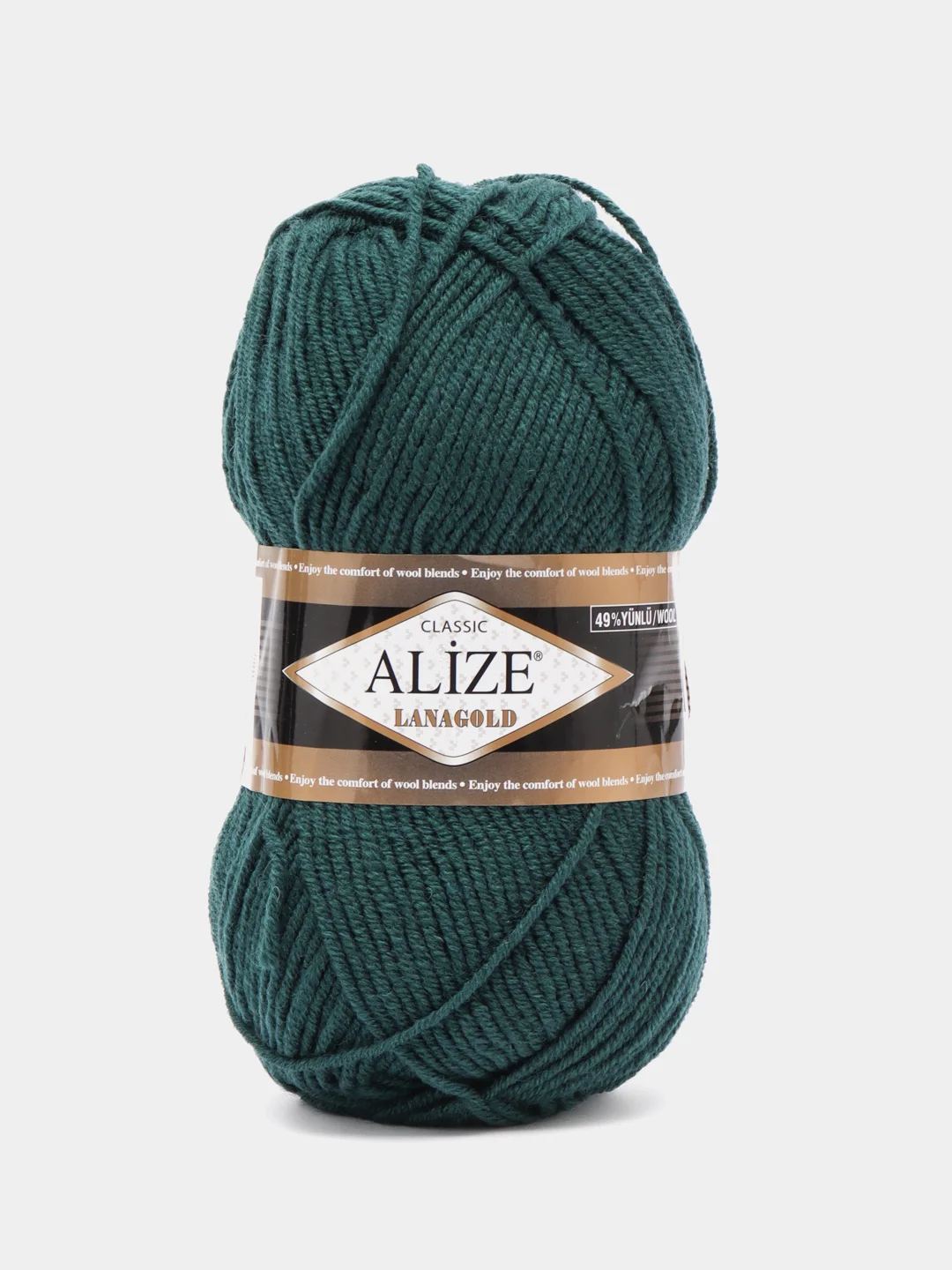 Тёмно-зелёный пряжа Alize Lanagold, 49% шерсть, 51% акрил, 100 г, 240 м