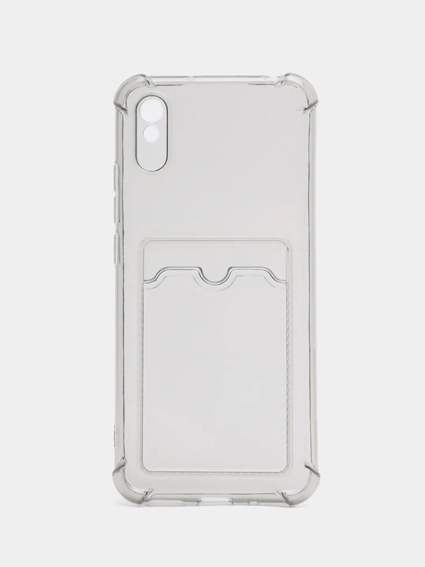 Силиконовый чехол для Xiaomi Redmi 9A (Сяоми Редми 9А), с карманом для карт, прозрачный
