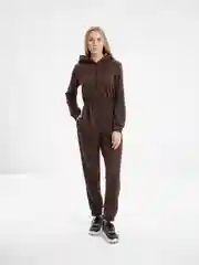 Коричневый тёплый комбинезон женский, флисовый, с ушками