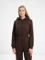 Коричневый тёплый комбинезон женский, флисовый, с ушками