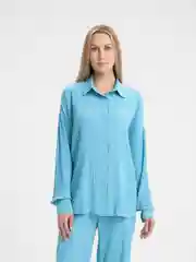 Голубой костюм двойка женский, с рубашкой и брюками палаццо
