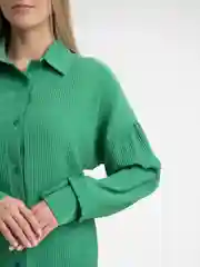 Зеленый костюм двойка женский, с рубашкой и брюками палаццо