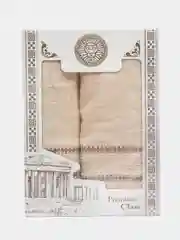 Светло-жёлтый набор полотенец 2в1 в коробках,состоит из 2х полотенец -70/140 и 50/90см
