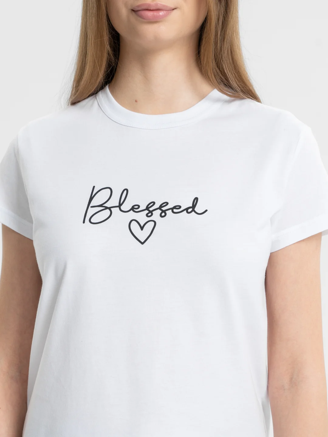 Белый женская футболка с принтом "Blessed", 100% хлопок
