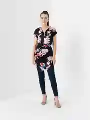 Туника, цветочный принт, пояс на талии