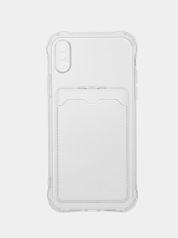 Чехол с карманом для карт iPhone X, XR, 11, Pro, Pro Max, прозрачный, силикон