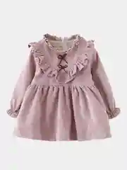 Пастельно-коралловый детское платье из вельвета с длинными рукавами.