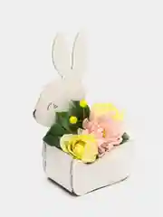 Пасхальный букет из мыльных цветов. Зайка кролик подарок на Пасху (13*9*22см). ТМ Канышевы