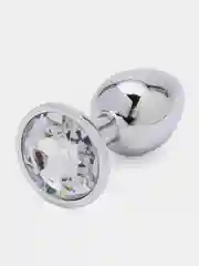Белый анальная пробка металлическая, с кристалом, 3 размера