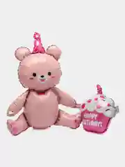 Розовый воздушный шарик мишка Happy Birthday, красивый 60х60