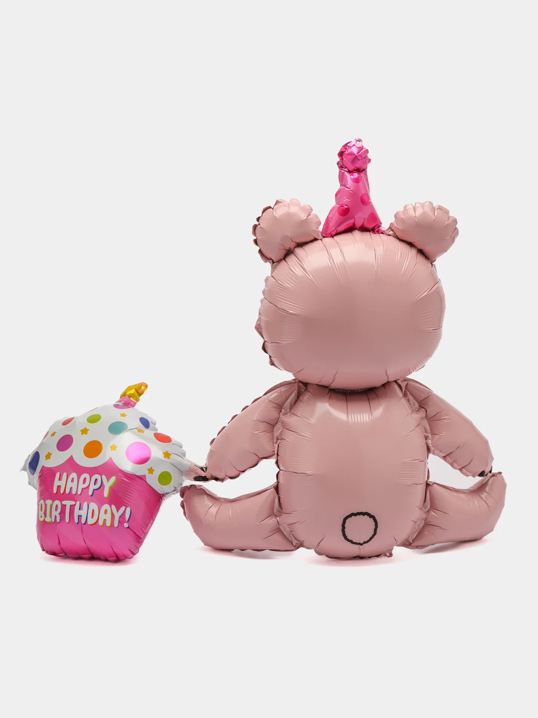 Розовый воздушный шарик мишка Happy Birthday, красивый 60х60