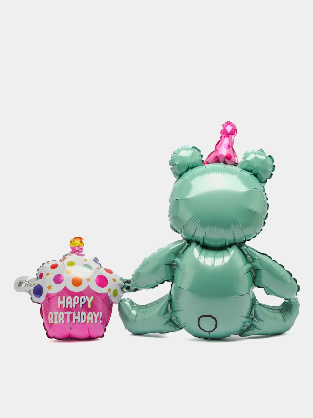 Бирюзовый воздушный шарик мишка Happy Birthday, красивый 60х60
