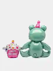 Бирюзовый воздушный шарик мишка Happy Birthday, красивый 60х60