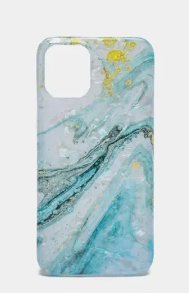 Синий мраморный чехол для айфон iPhone 12 Mini, c попсокетом