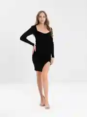 Черный платье трикотажное с разрезом QP Store