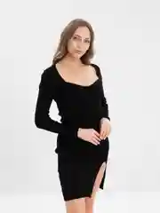 Черный платье трикотажное с разрезом QP Store