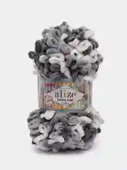 Серый пряжа Alize Puffy Fine color 5 штук  петельки маленькие