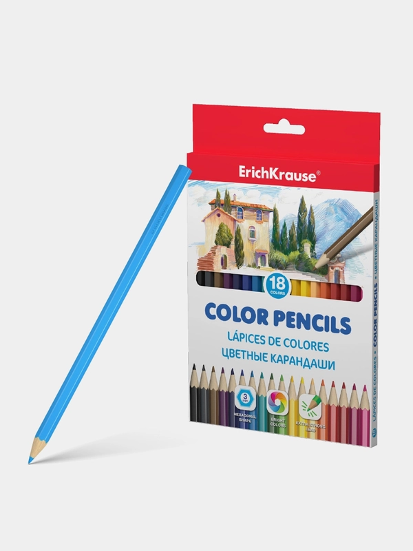 Цветные карандаши шестигранные ErichKrause  18 цветов