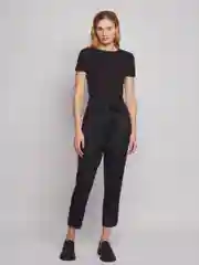 Брюки женские Zolla, черные, кэррот, с текстильным поясом