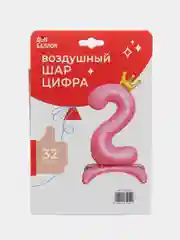 Белый воздушный шар-цифра с золотой короной, розовый, 32 х 81 см