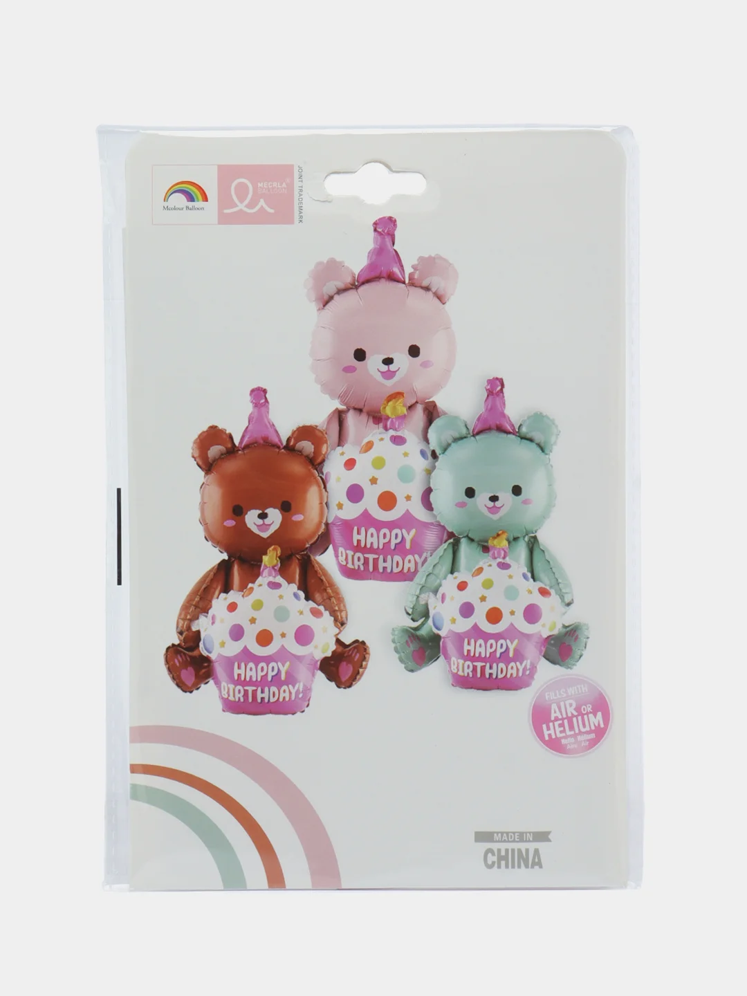 Воздушный шар "Мишка с капкейком", розовый, 38 х 97 см