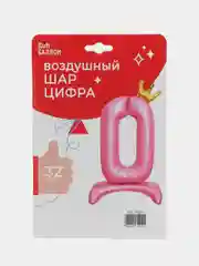 Алый воздушный шар-цифра с золотой короной, розовый, 32 х 81 см