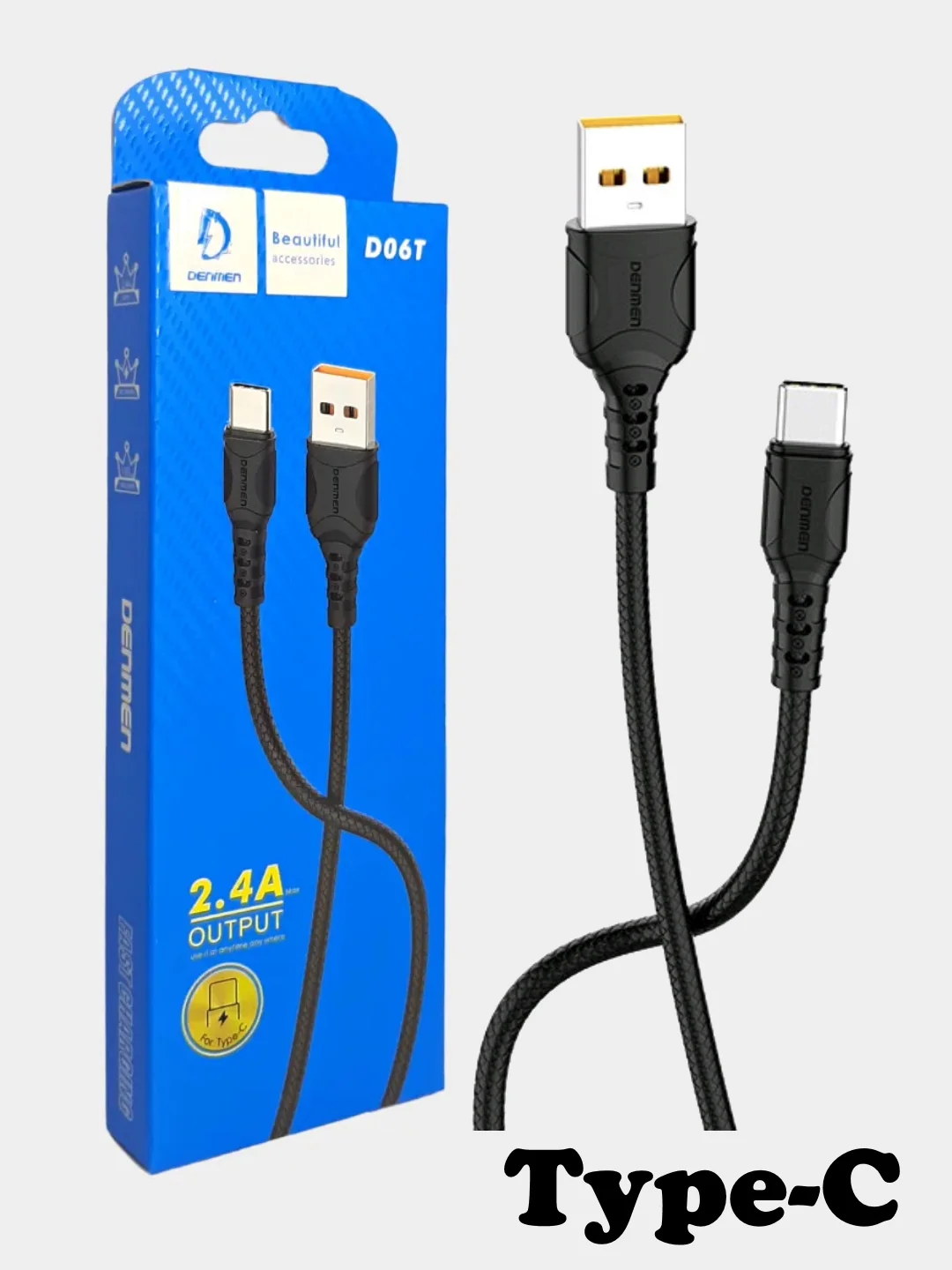 Белый кабель 2.4A Type-C, Lightning, Micro, Fast Charger (быстрая зарядка) USB-C (Лайтинг,Микро)