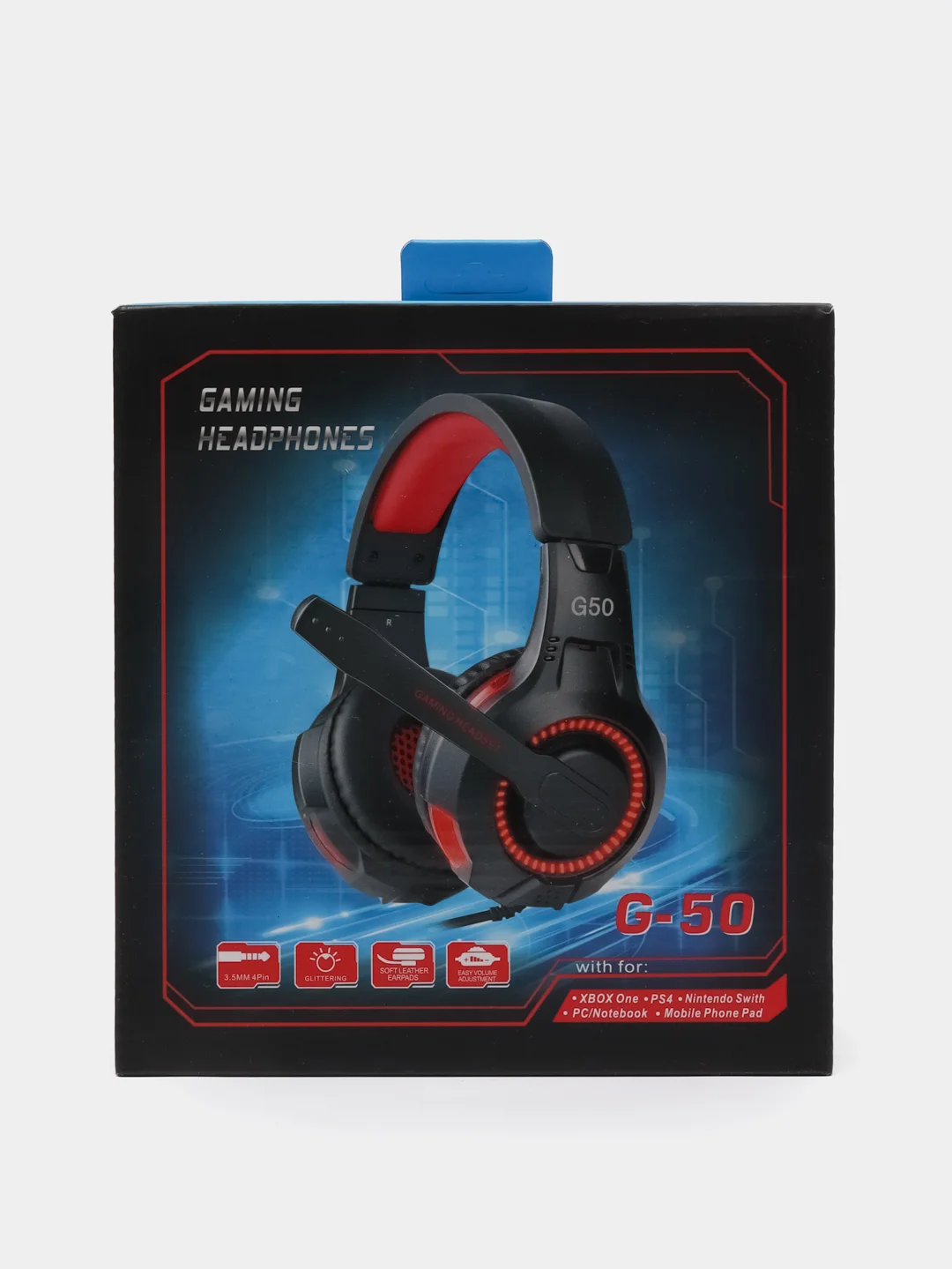 Наушники полноразмерные G50, игровые, красный цвет, с микрофоном
