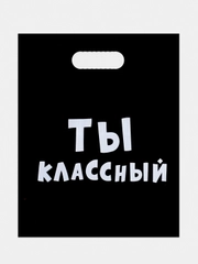 Пакет подарочный "Ты классный", набор 2 шт, полиэтиленовый, с вырубной ручкой, 31 х 40 см