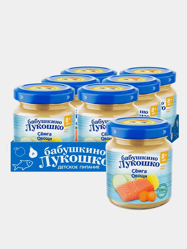 Пюре рыбно-овощное Бабушкино Лукошко Рагу из семги с овощами с 8-ми мес,100 г ,уп 6 шт